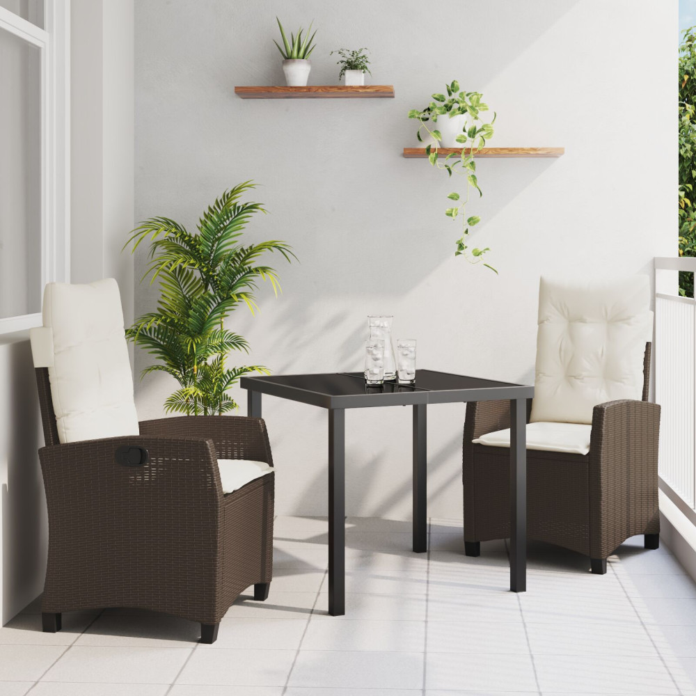 Produktbild för Trädgårdsmöbelset med kudde 3 pcs Brun konstrotting