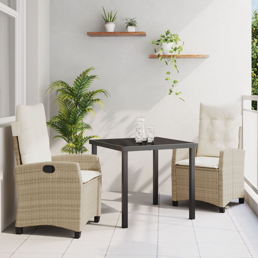 Produktbild för Trädgårdsmöbelset med kudde 3 pcs Beige konstrotting
