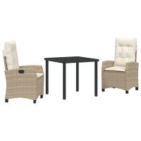 Produktbild för Trädgårdsmöbelset med kudde 3 pcs Beige konstrotting