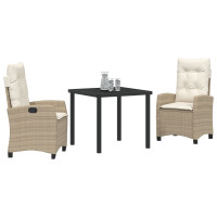 Produktbild för Trädgårdsmöbelset med kudde 3 pcs Beige konstrotting