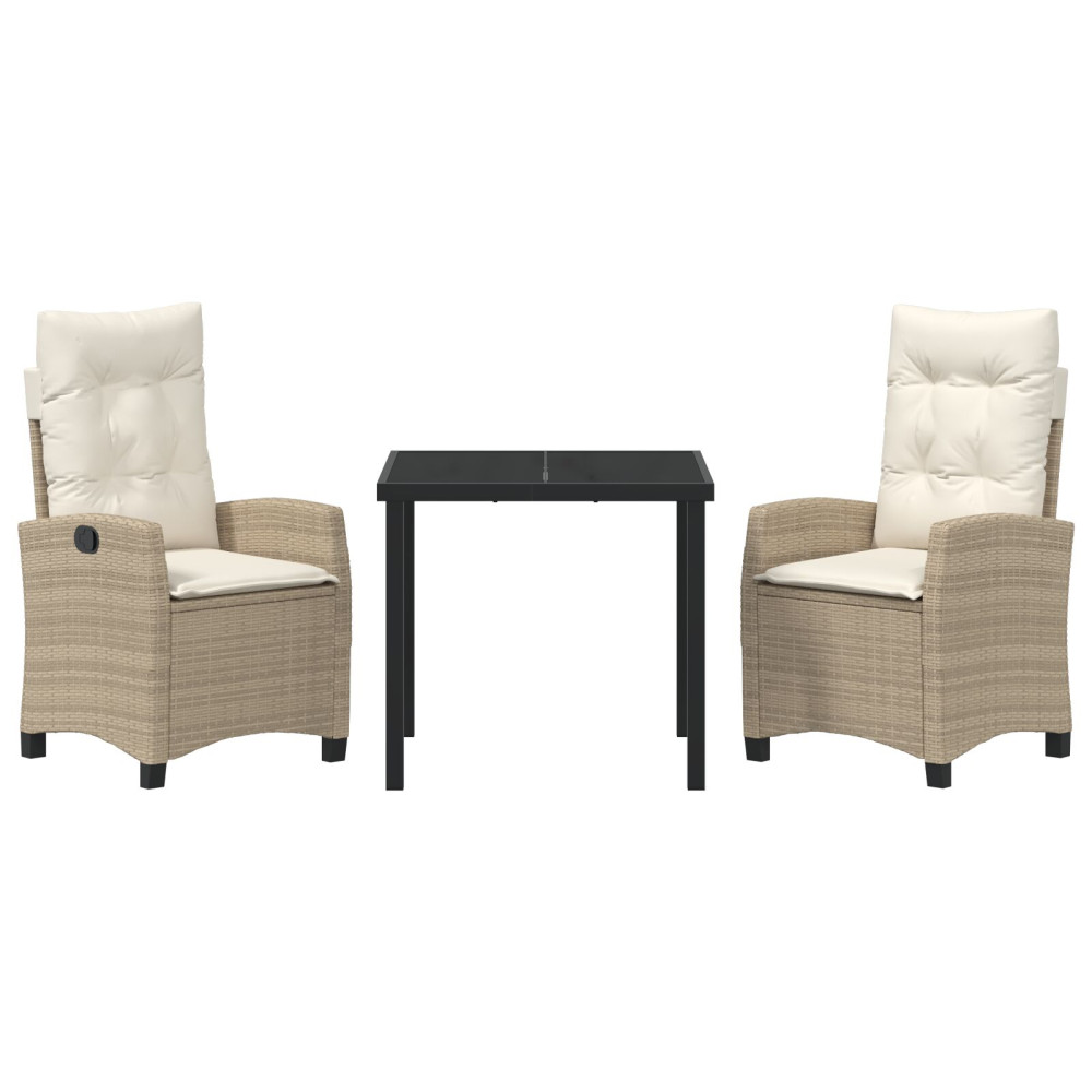 Produktbild för Trädgårdsmöbelset med kudde 3 pcs Beige konstrotting