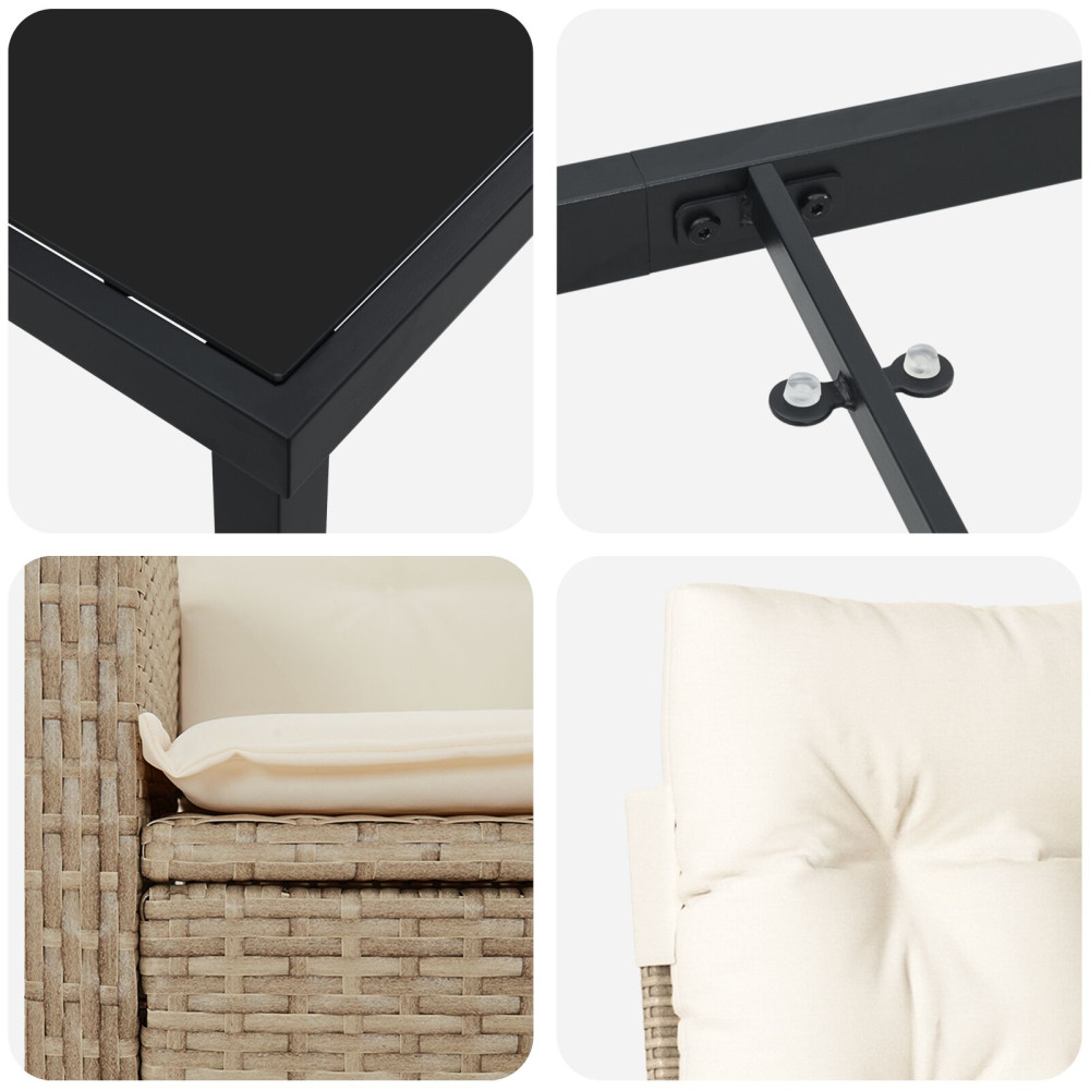 Produktbild för Trädgårdsmöbelset med kudde 3 pcs Beige konstrotting