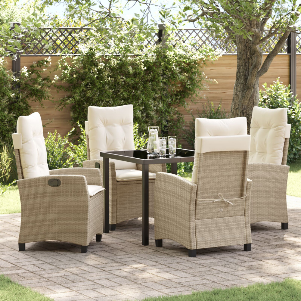 Produktbild för Trädgårdsmöbelset med kudde 5 pcs Beige konstrotting