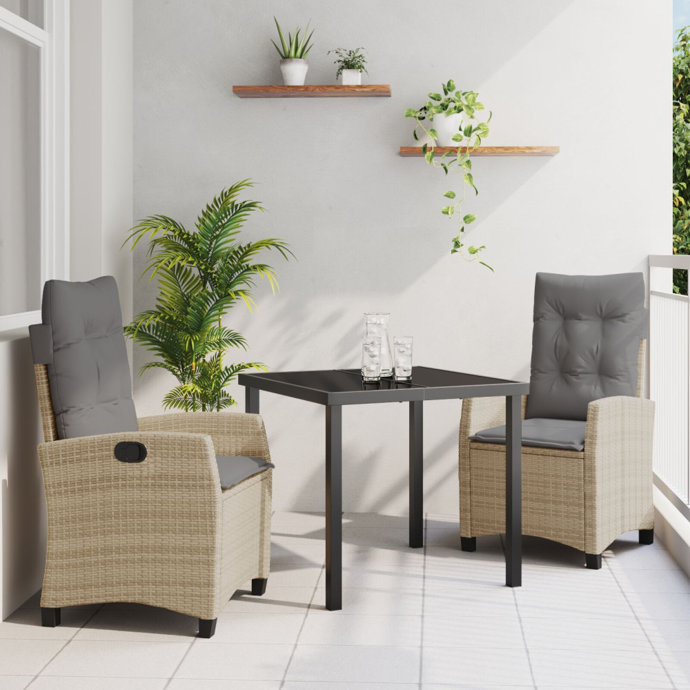 Produktbild för Trädgårdsmöbelset med kudde 3 pcs Beige konstrotting