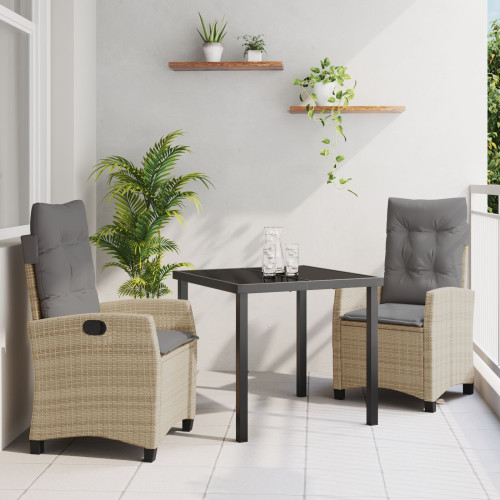 vidaXL Trädgårdsmöbelset med kudde 3 pcs Beige konstrotting