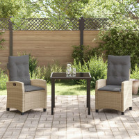 Produktbild för Trädgårdsmöbelset med kudde 3 pcs Beige konstrotting