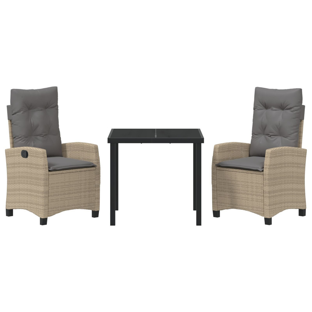 Produktbild för Trädgårdsmöbelset med kudde 3 pcs Beige konstrotting