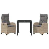 Produktbild för Trädgårdsmöbelset med kudde 3 pcs Beige konstrotting