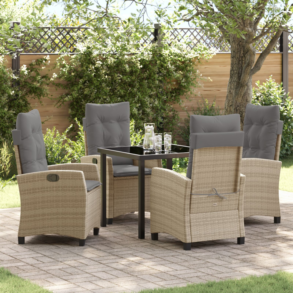 Produktbild för Trädgårdsmöbelset med kudde 5 pcs Beige konstrotting