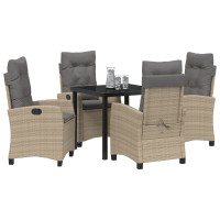 Produktbild för Trädgårdsmöbelset med kudde 5 pcs Beige konstrotting
