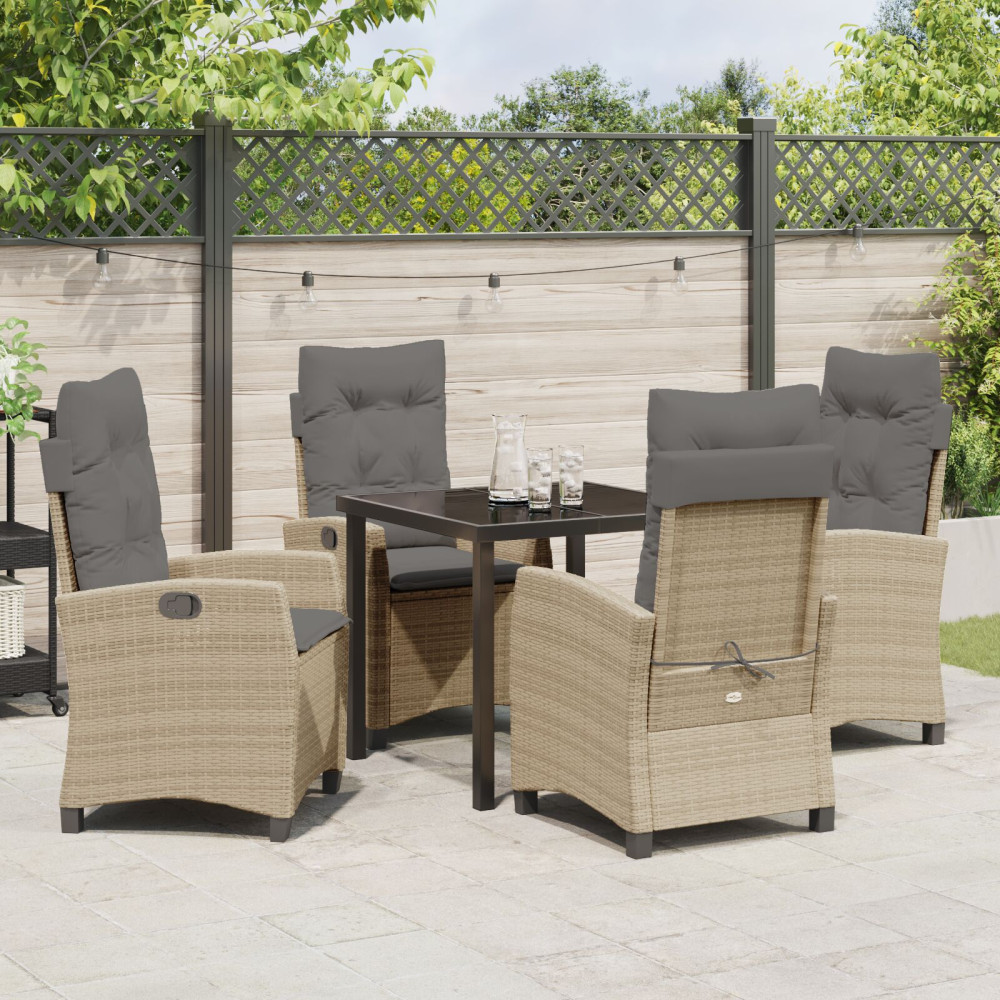 Produktbild för Trädgårdsmöbelset med kudde 5 pcs Beige konstrotting