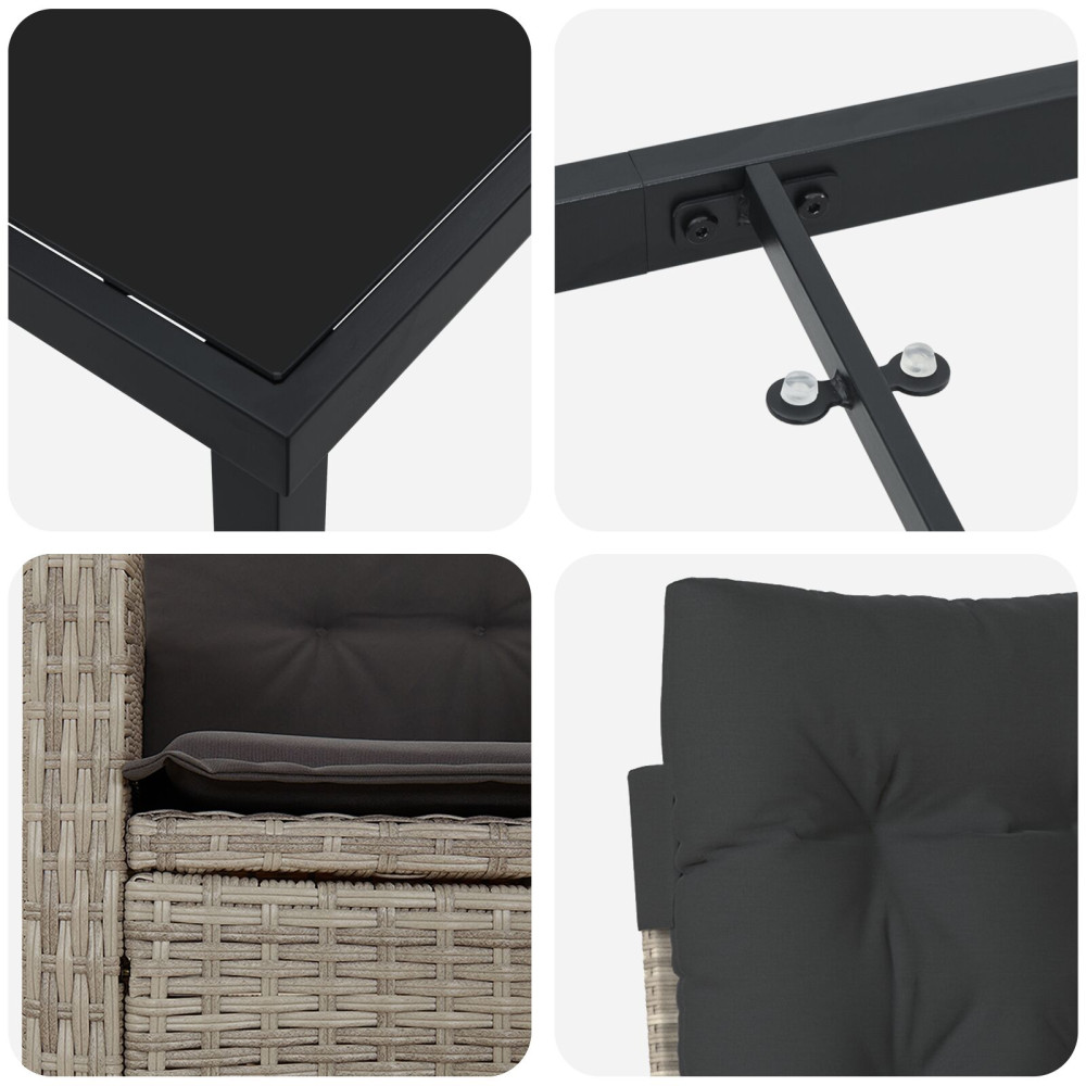 Produktbild för Trädgårdsmöbelset med kudde 3 pcs Ljusgrå konstrotting