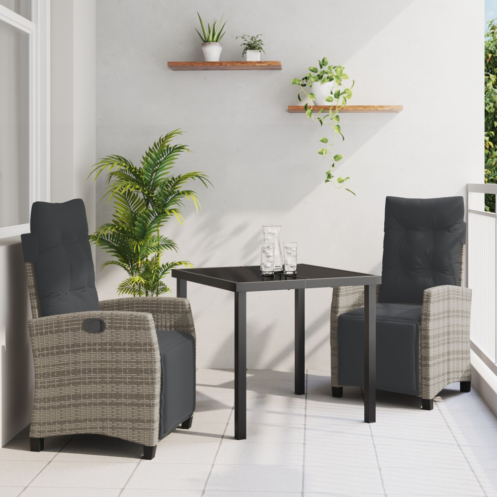 Produktbild för Trädgårdsmöbelset med kudde 3 pcs Grå konstrotting