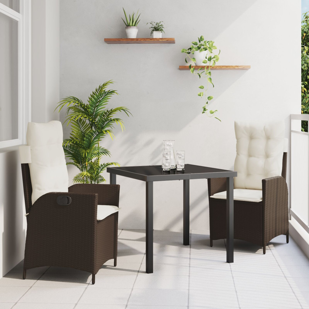Produktbild för Trädgårdsmöbelset med kudde 3 pcs Brun konstrotting