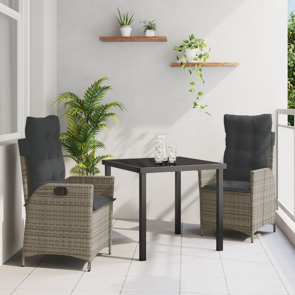 Produktbild för Trädgårdsmöbelset med kudde 3 pcs Grå konstrotting
