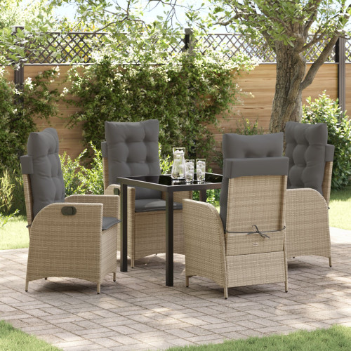 vidaXL Trädgårdsmöbelset med kudde 5 pcs Beige konstrotting