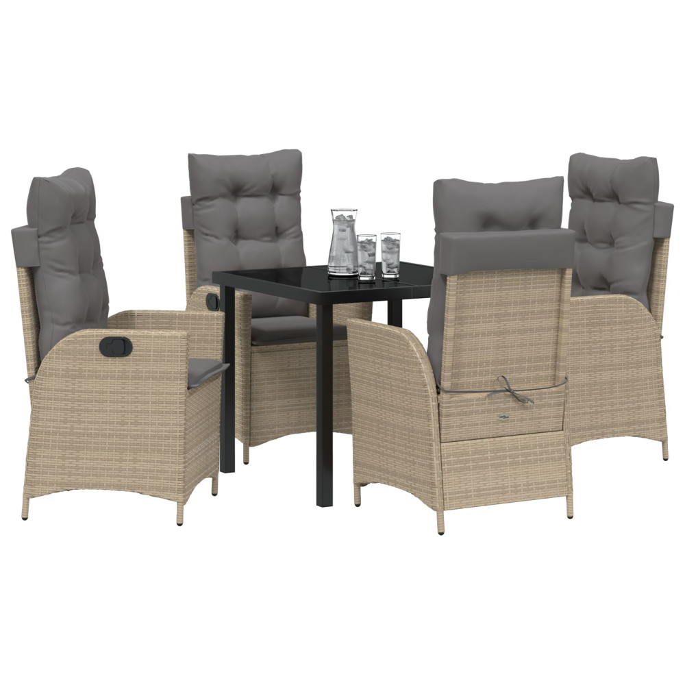 Produktbild för Trädgårdsmöbelset med kudde 5 pcs Beige konstrotting