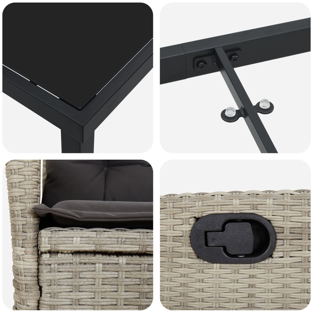 Produktbild för Trädgårdsmöbelset med kudde 3 pcs Ljusgrå konstrotting