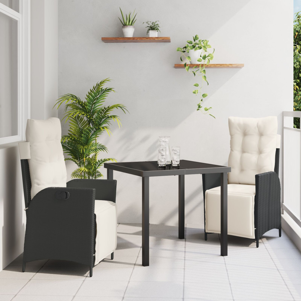 Produktbild för Trädgårdsmöbelset med kudde 3 pcs Svart konstrotting