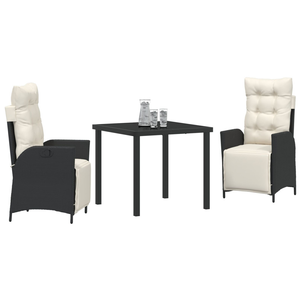 Produktbild för Trädgårdsmöbelset med kudde 3 pcs Svart konstrotting
