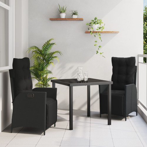 vidaXL Trädgårdsmöbelset med kudde 3 pcs Svart konstrotting