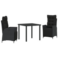 Produktbild för Trädgårdsmöbelset med kudde 3 pcs Svart konstrotting