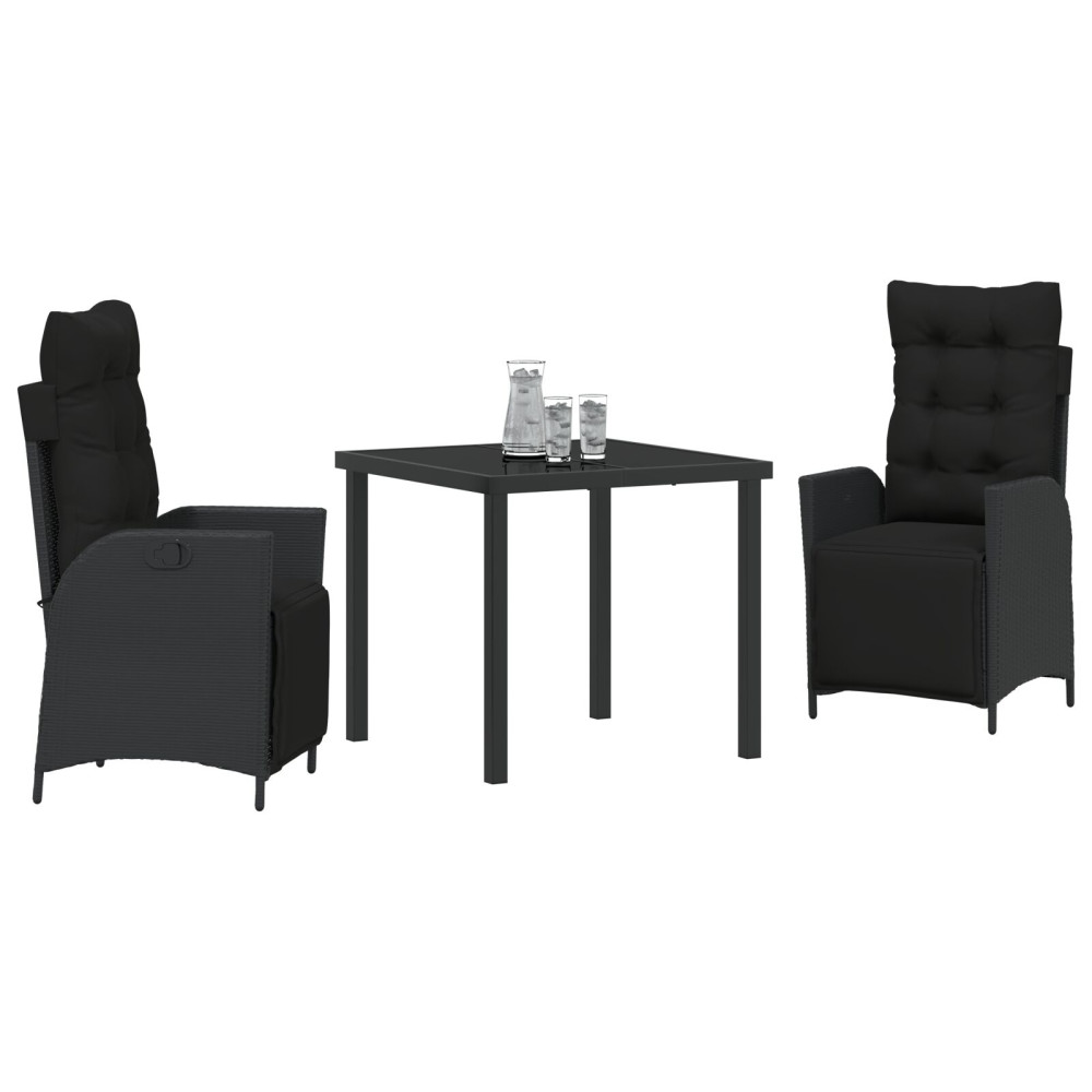 Produktbild för Trädgårdsmöbelset med kudde 3 pcs Svart konstrotting