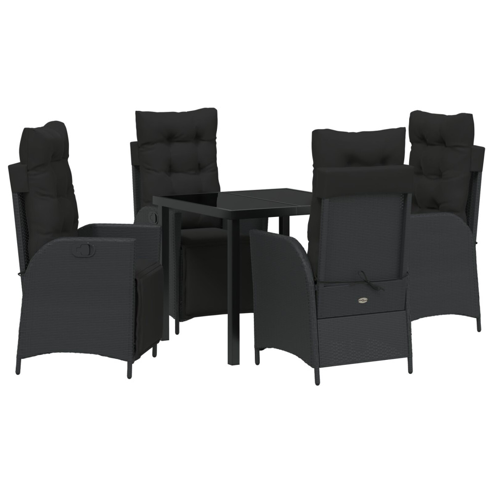 Produktbild för Trädgårdsmöbelset med kudde 5 pcs Svart konstrotting