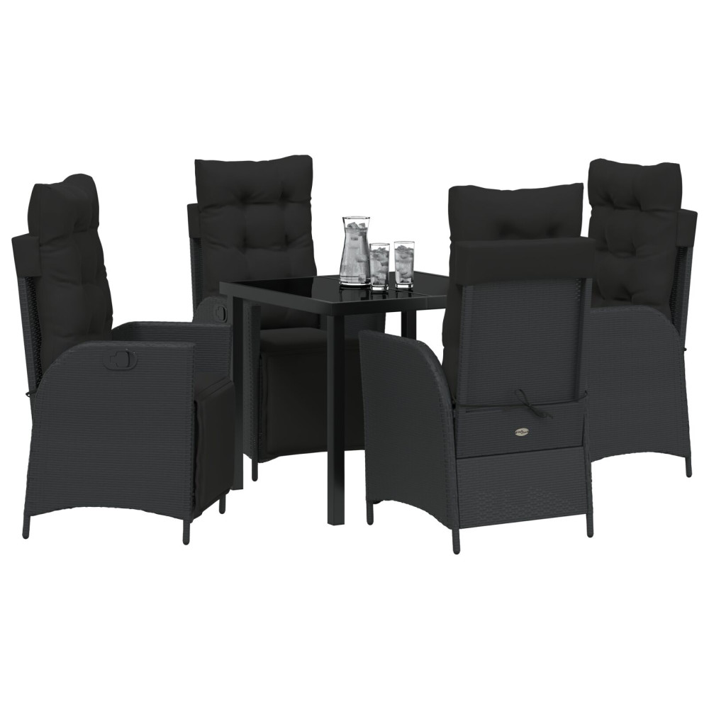 Produktbild för Trädgårdsmöbelset med kudde 5 pcs Svart konstrotting