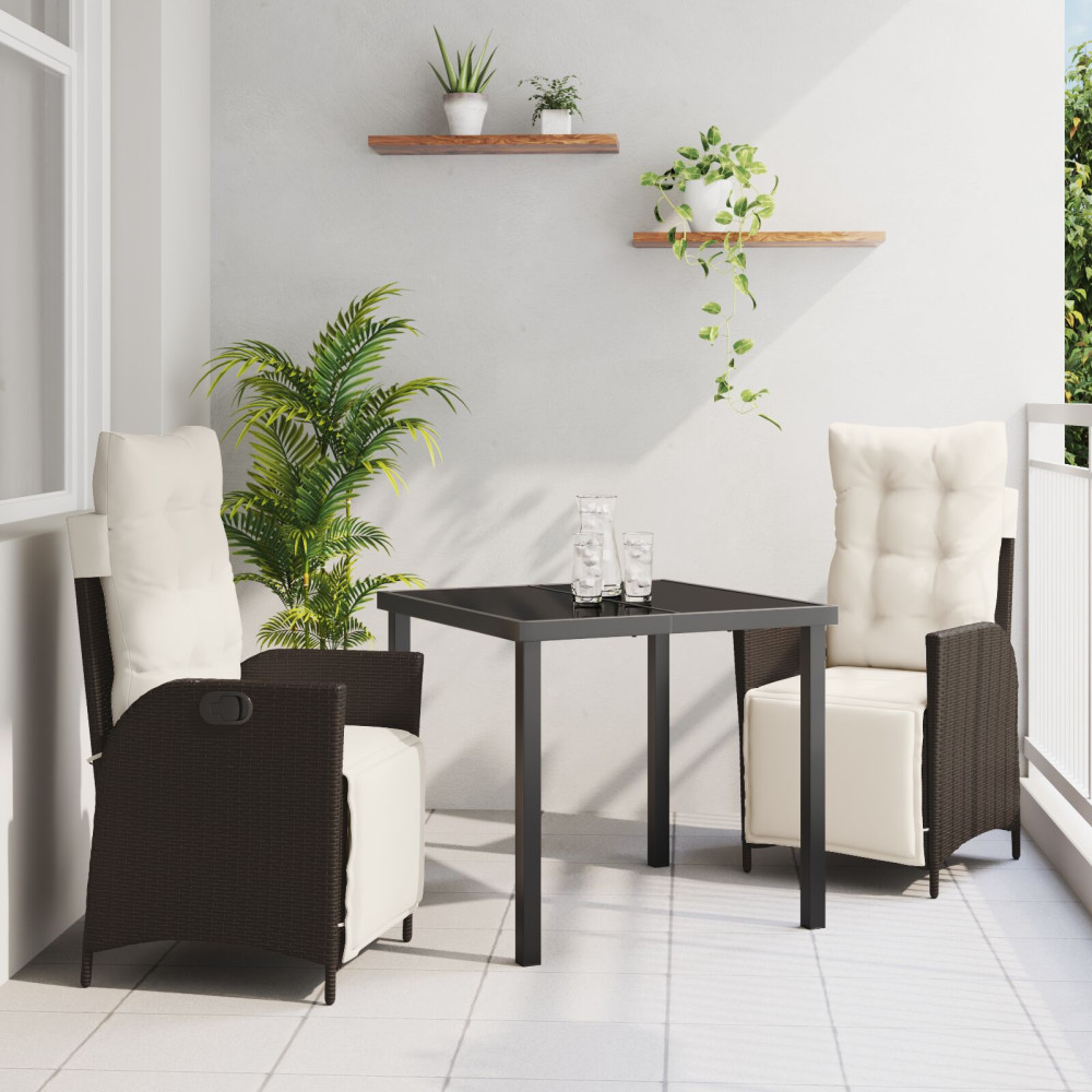 Produktbild för Trädgårdsmöbelset med kudde 3 pcs Brun konstrotting
