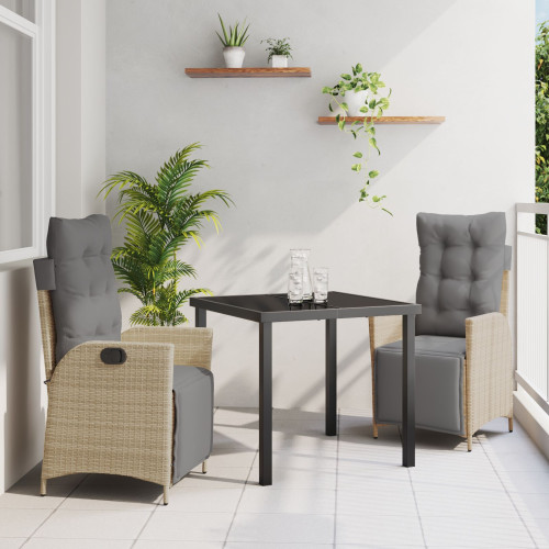 vidaXL Trädgårdsmöbelset med kudde 3 pcs Beige konstrotting