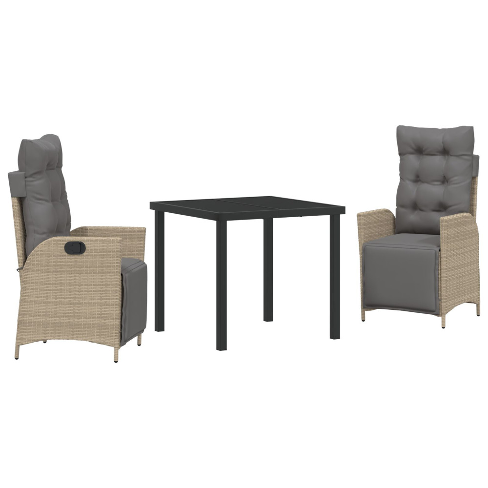 Produktbild för Trädgårdsmöbelset med kudde 3 pcs Beige konstrotting