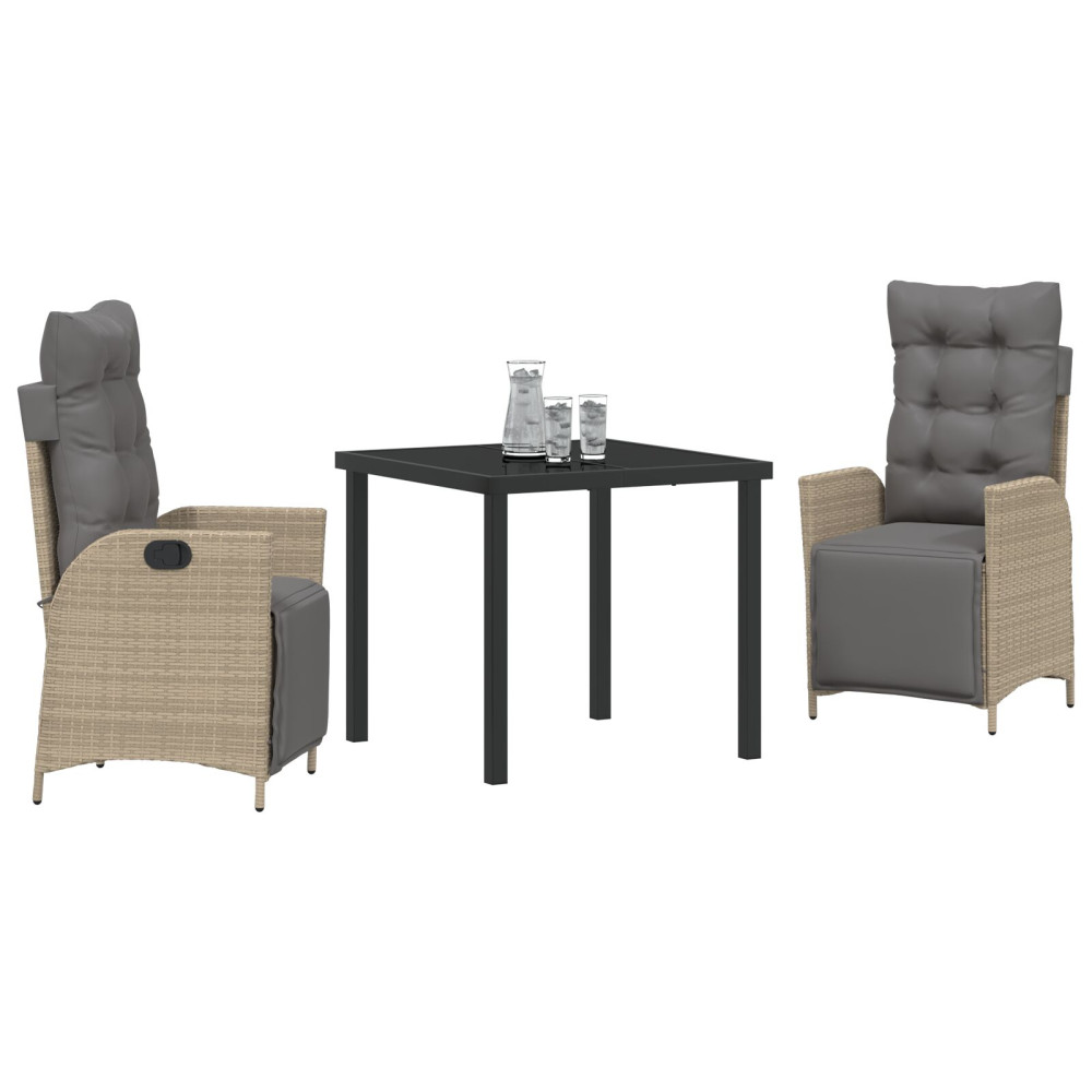 Produktbild för Trädgårdsmöbelset med kudde 3 pcs Beige konstrotting