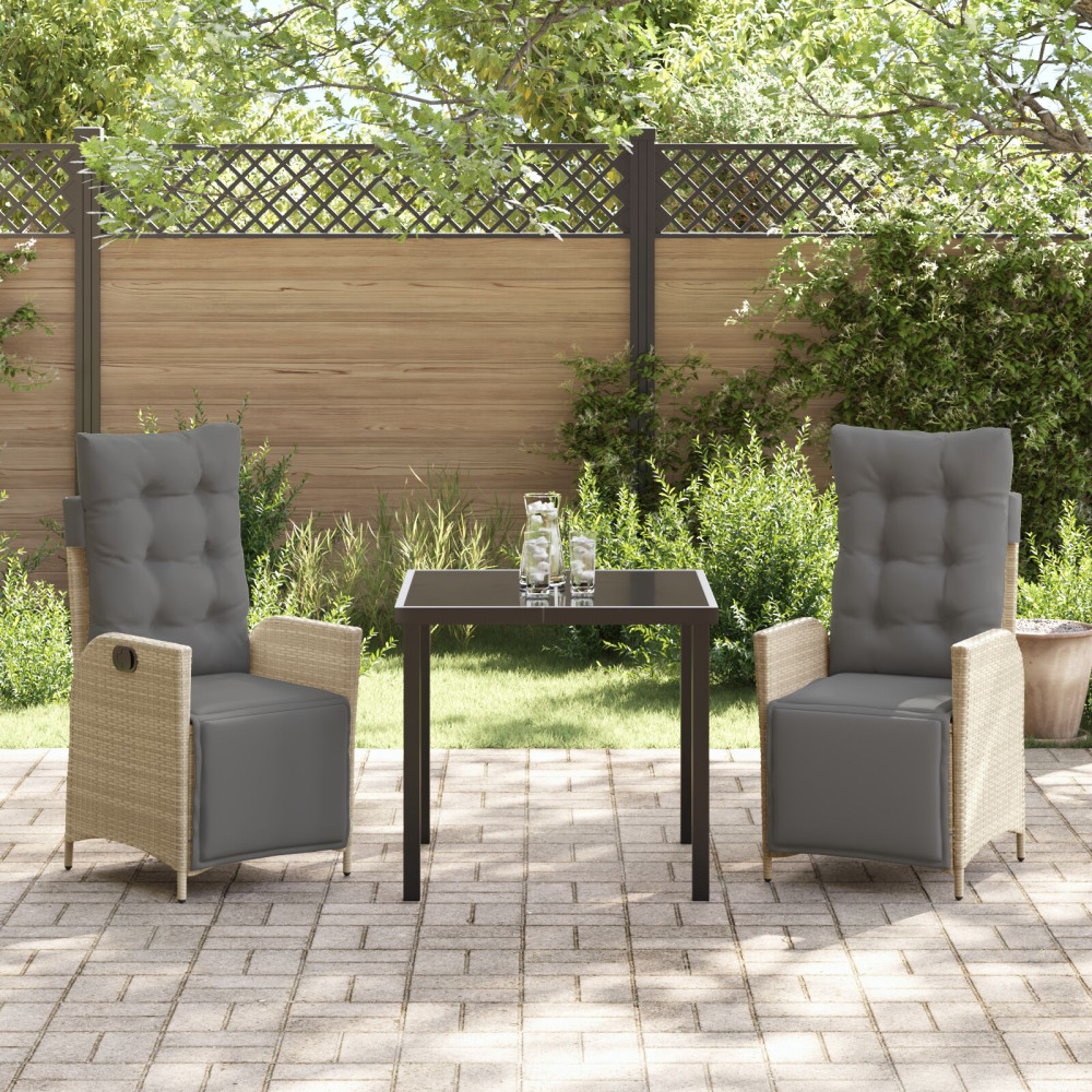 Produktbild för Trädgårdsmöbelset med kudde 3 pcs Beige konstrotting