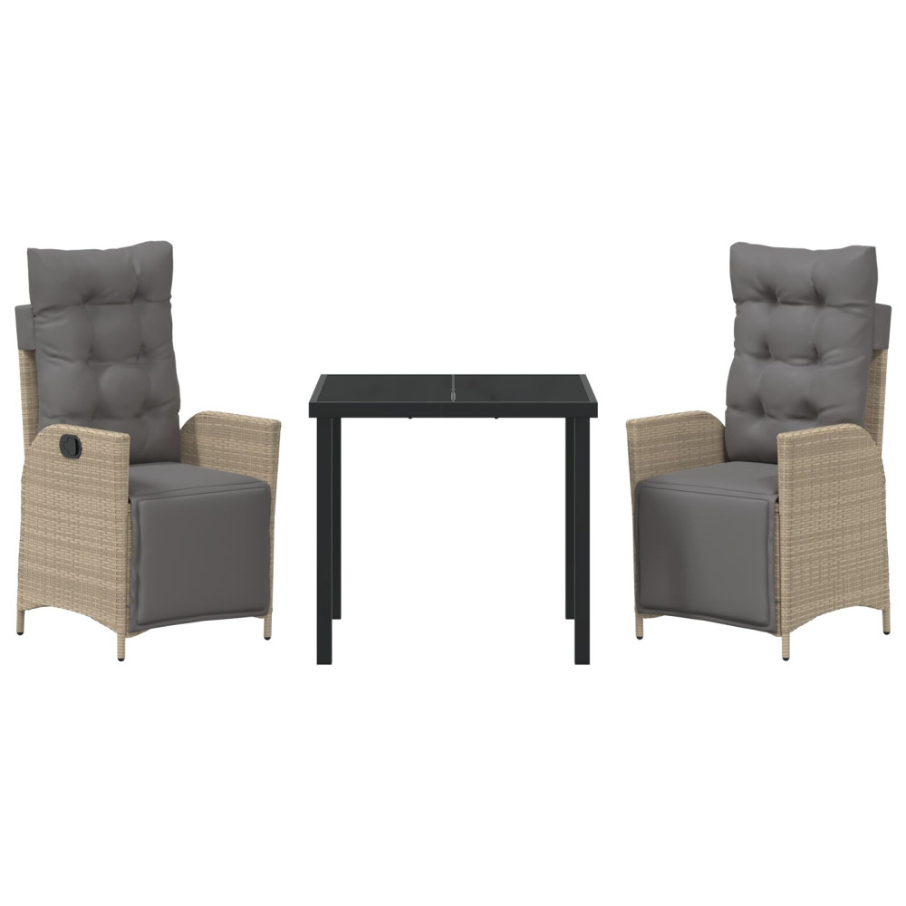 Produktbild för Trädgårdsmöbelset med kudde 3 pcs Beige konstrotting