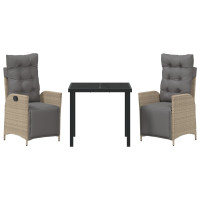 Produktbild för Trädgårdsmöbelset med kudde 3 pcs Beige konstrotting