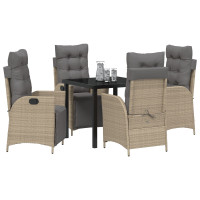 Produktbild för Trädgårdsmöbelset med kudde 5 pcs Beige konstrotting