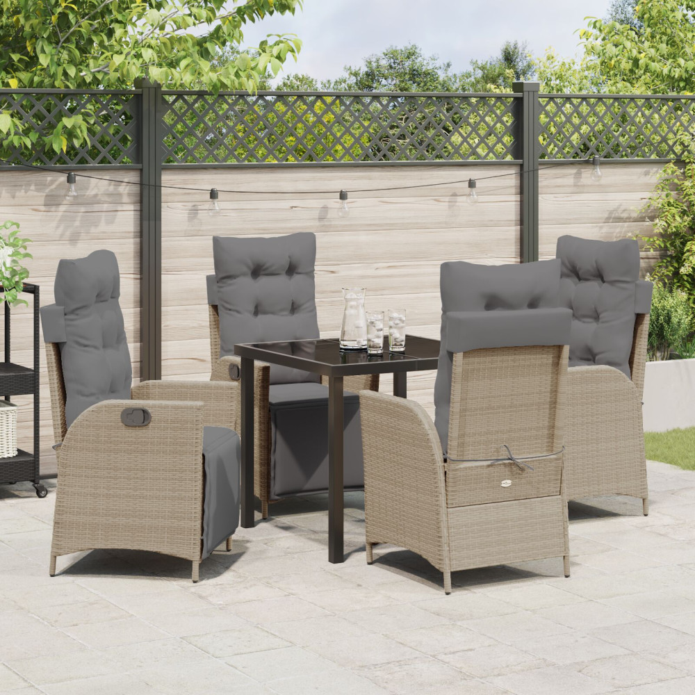 Produktbild för Trädgårdsmöbelset med kudde 5 pcs Beige konstrotting