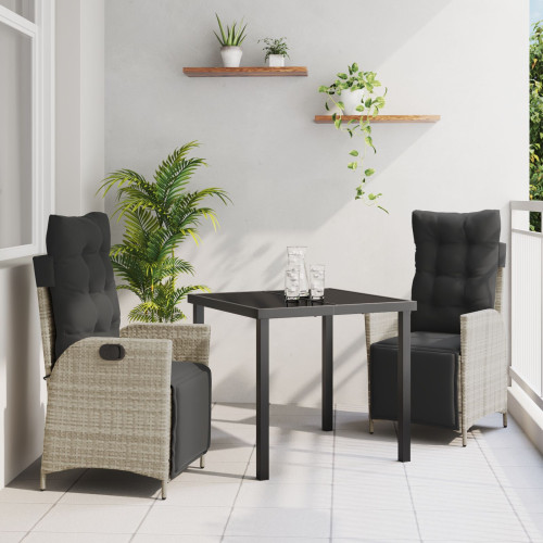 vidaXL Trädgårdsmöbelset med kudde 3 pcs Ljusgrå konstrotting