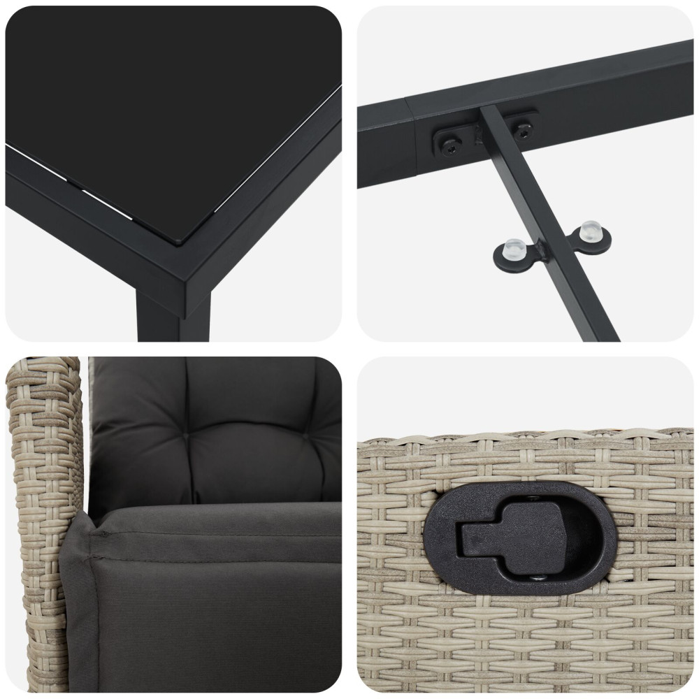 Produktbild för Trädgårdsmöbelset med kudde 3 pcs Ljusgrå konstrotting