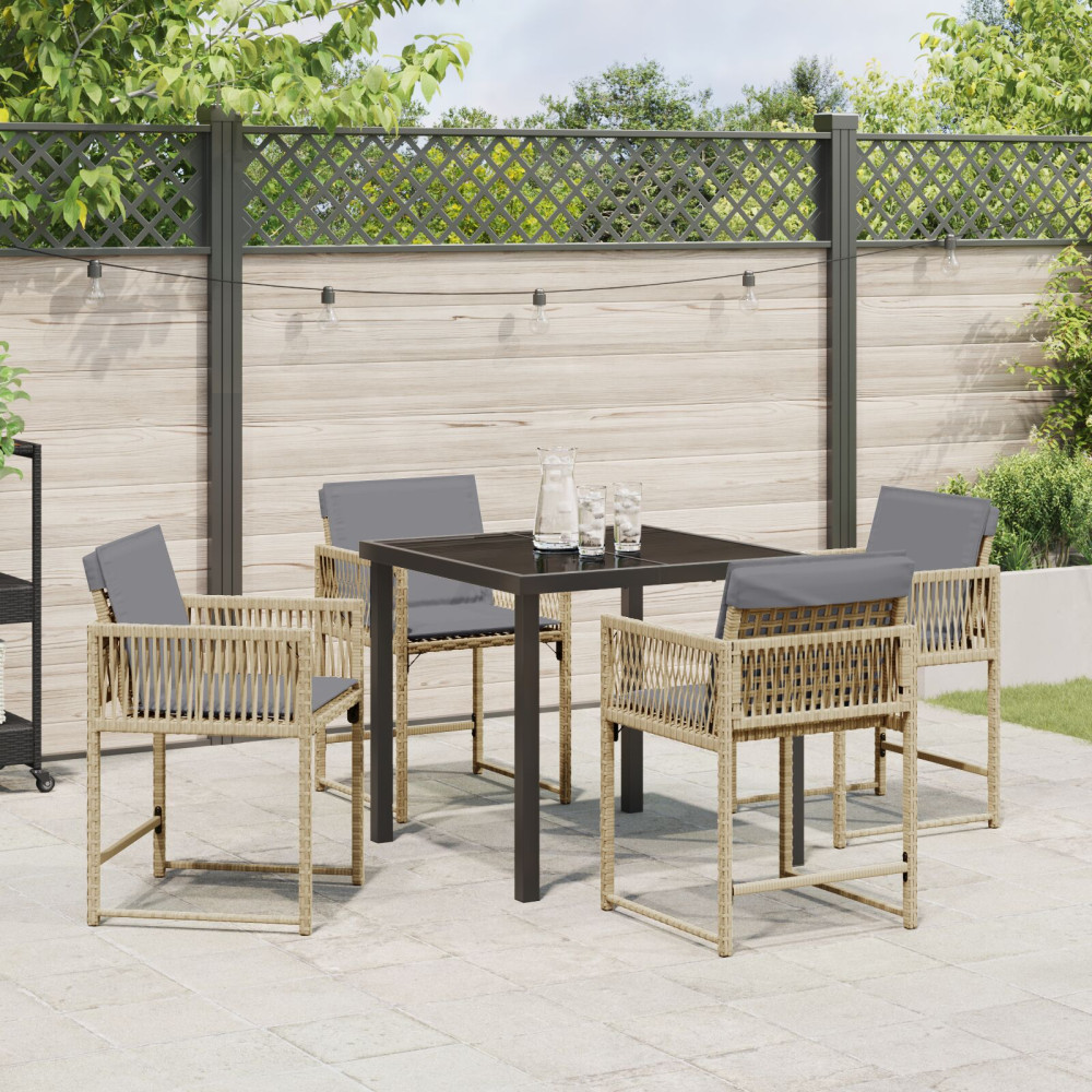 Produktbild för Trädgårdsmöbelset 5 pcs Beige konstrotting