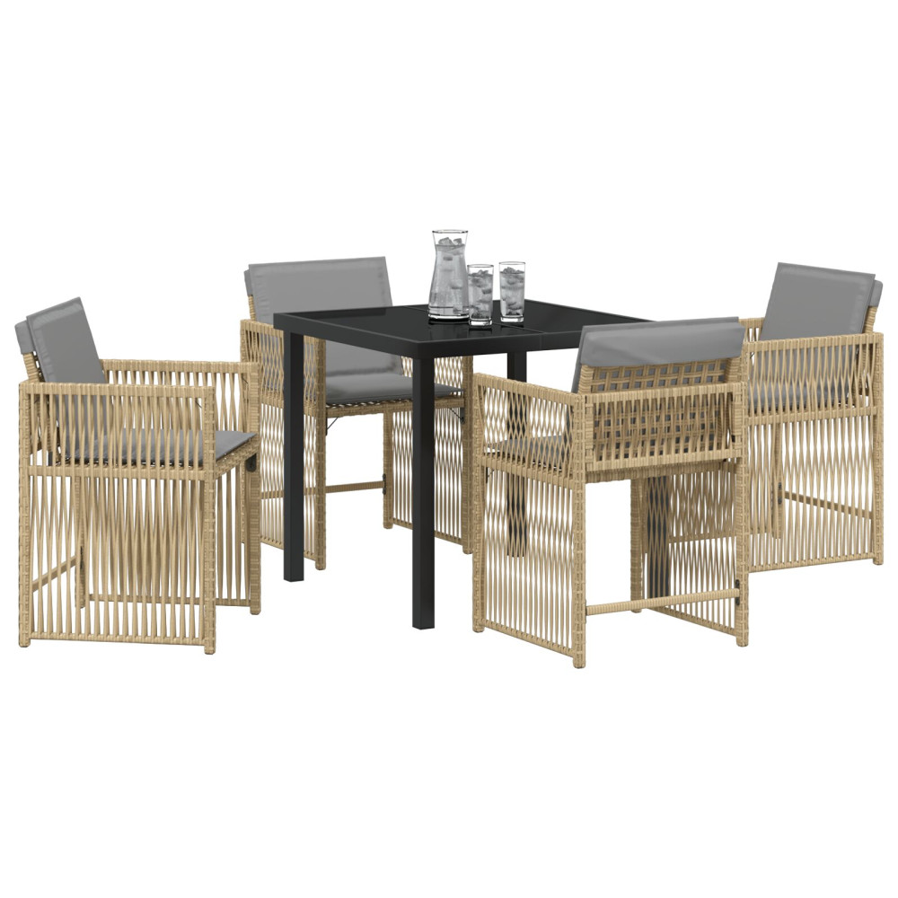 Produktbild för Trädgårdsmöbelset 5 pcs Beige konstrotting