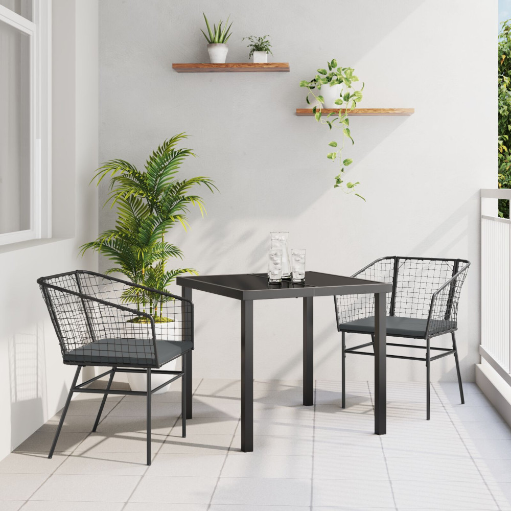 Produktbild för Trädgårdsmöbelset 3 pcs Svart konstrotting