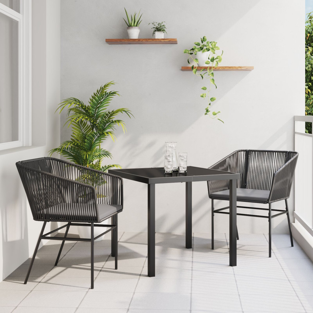 Produktbild för Trädgårdsmöbelset med kudde 3 pcs Svart Pulverlackerat stål