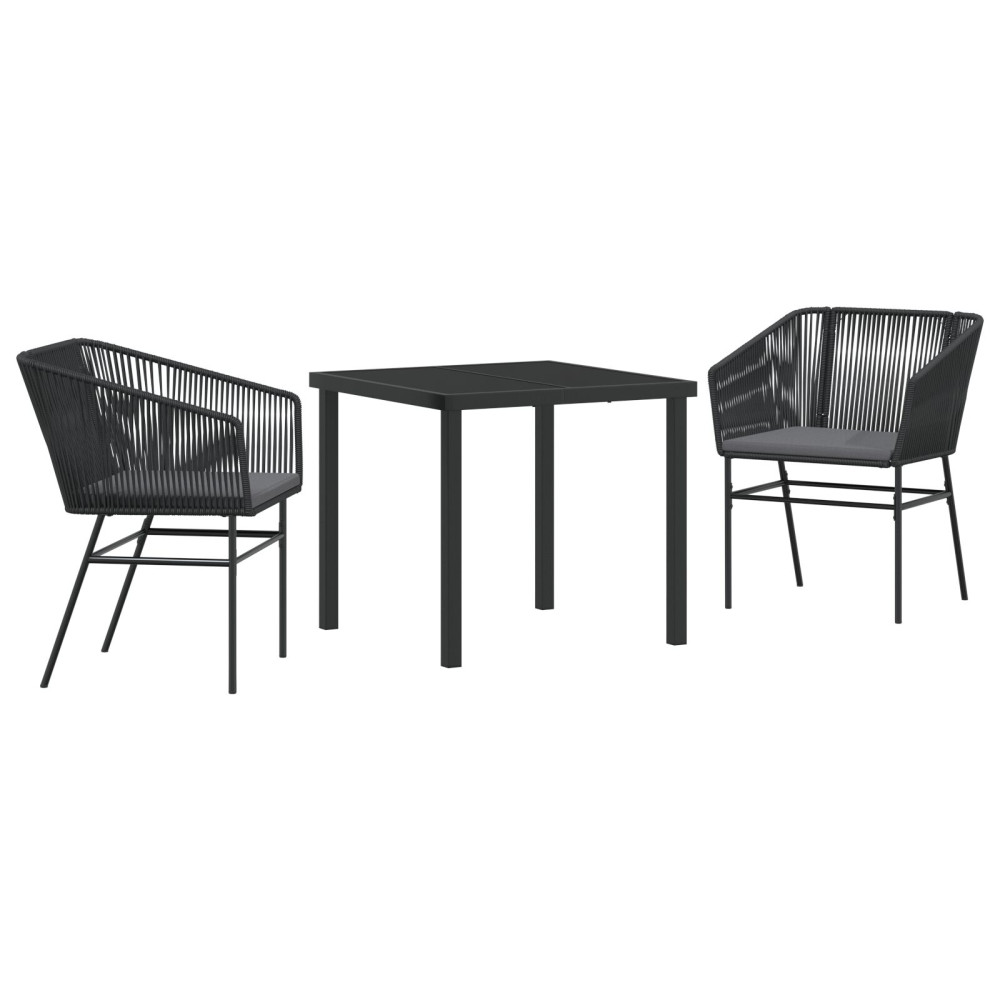 Produktbild för Trädgårdsmöbelset med kudde 3 pcs Svart Pulverlackerat stål