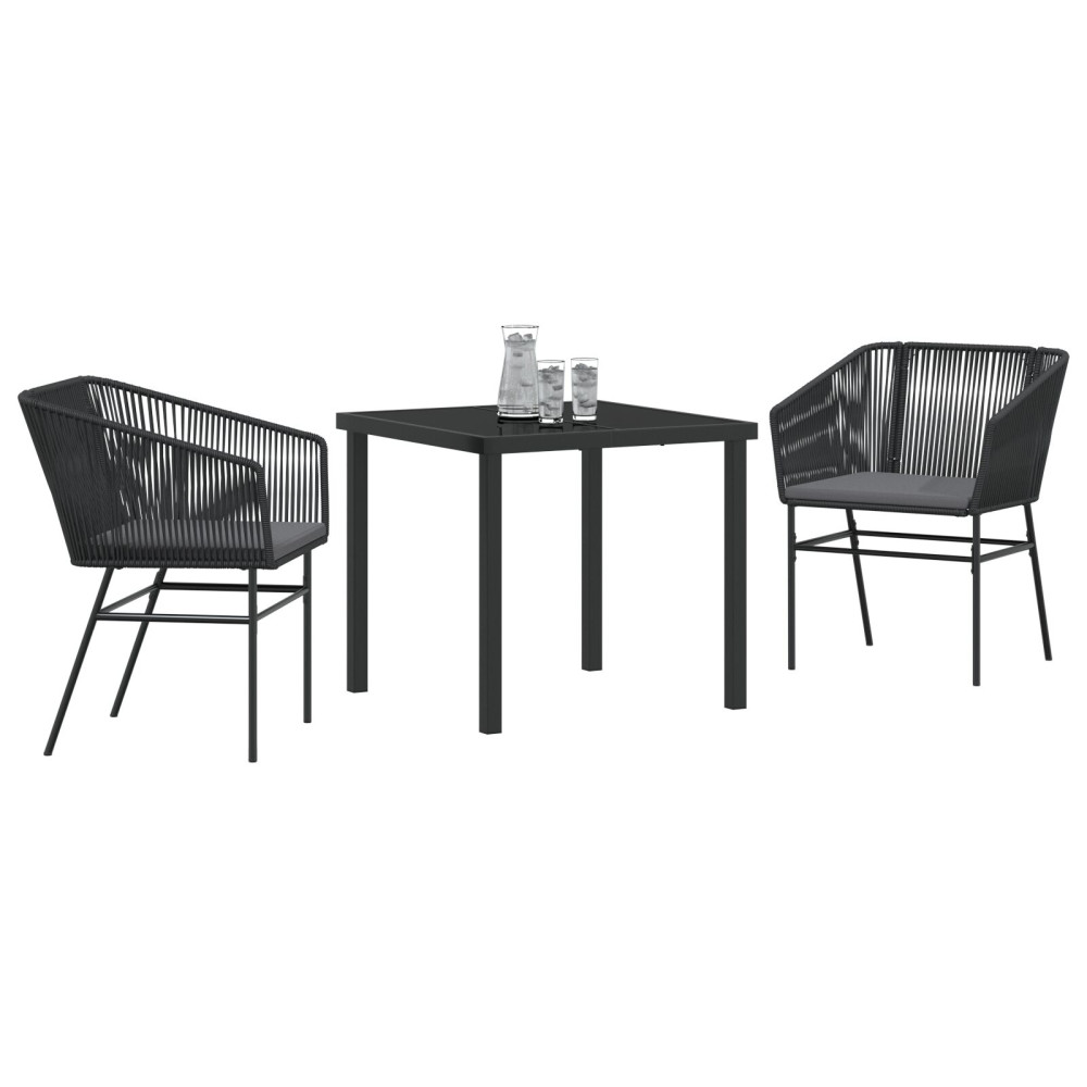 Produktbild för Trädgårdsmöbelset med kudde 3 pcs Svart Pulverlackerat stål