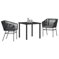 Produktbild för Trädgårdsmöbelset med kudde 3 pcs Svart Pulverlackerat stål