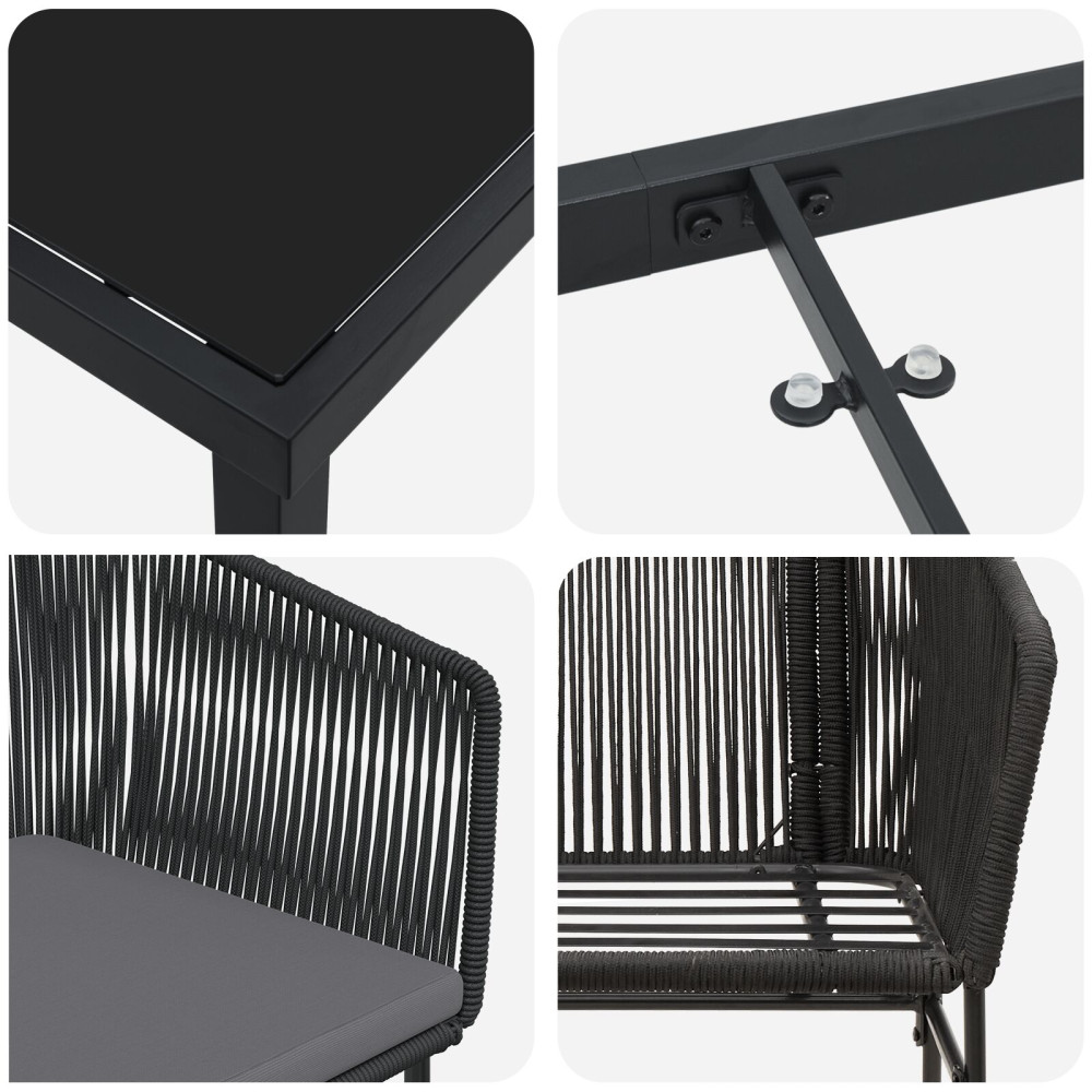 Produktbild för Trädgårdsmöbelset med kudde 3 pcs Svart Pulverlackerat stål