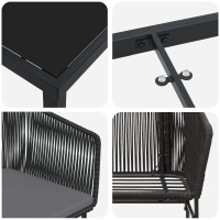 Produktbild för Trädgårdsmöbelset med kudde 3 pcs Svart Pulverlackerat stål