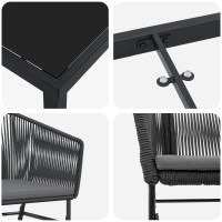 Produktbild för Trädgårdsmöbelset med kudde 5 pcs Svart Pulverlackerat stål